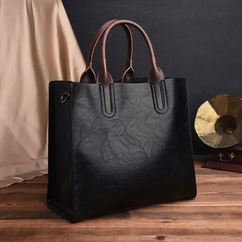 Vintage OIL SKIN Leather Big Casual Tote Women Bags High Quality Women'S Handbags Shoulder Crossbody Bag Messenger Bags Sac