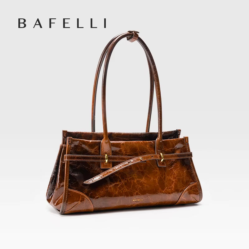 Genuine Leather Boston Bag Women'S 2025 New Oil Wax Leather Baguette Bag Shoulder Crossbody Vintage Large Capacity