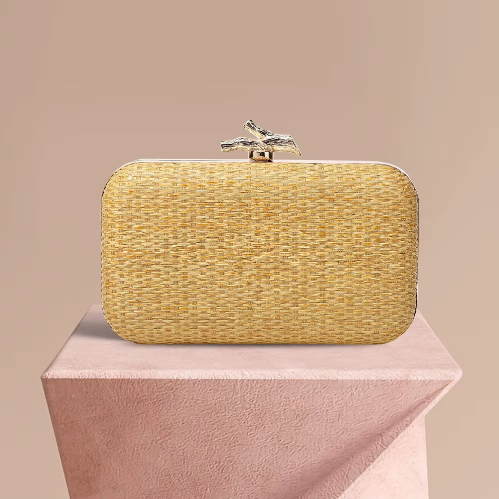 Women Hand-Woved Evening Bag with Chain Strap Woven Shoulder Bag Versatile Crochet Crossbody Bag Ladies Summer Daily Bag