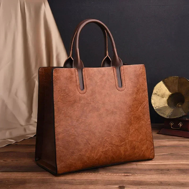 Vintage OIL SKIN Leather Big Casual Tote Women Bags High Quality Women'S Handbags Shoulder Crossbody Bag Messenger Bags Sac