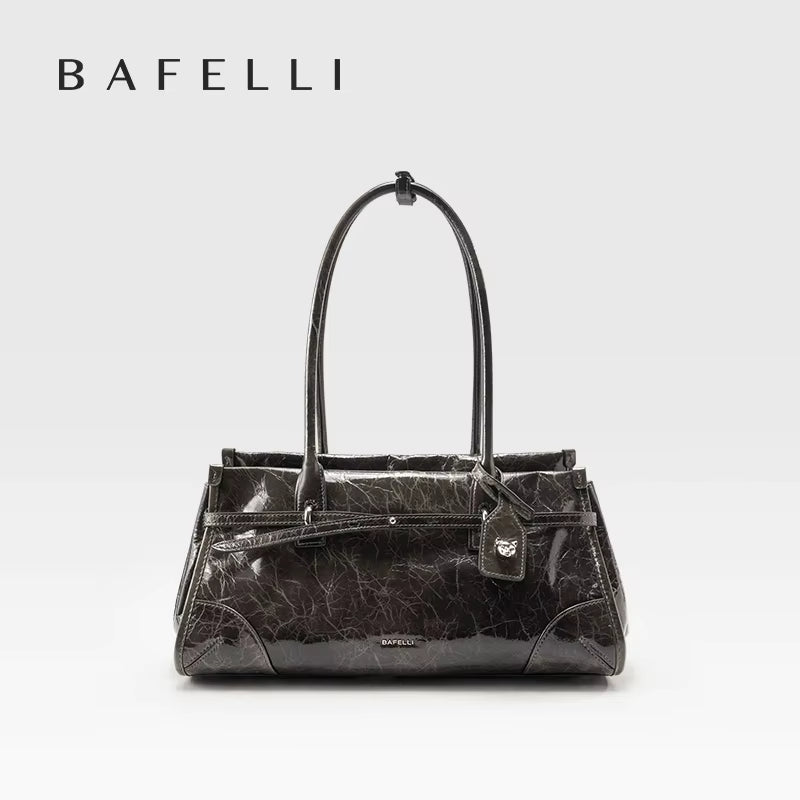 Genuine Leather Boston Bag Women'S 2025 New Oil Wax Leather Baguette Bag Shoulder Crossbody Vintage Large Capacity