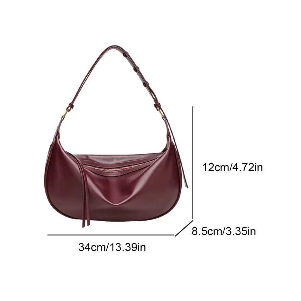 Women PU Shoulder Bag Vegan Leather Shoulder Purse Large Capacity Chic Hobo Bag Zipper Closure Soft Carrying Bag Top Handle Bag