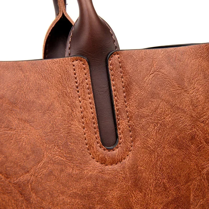 Vintage OIL SKIN Leather Big Casual Tote Women Bags High Quality Women'S Handbags Shoulder Crossbody Bag Messenger Bags Sac