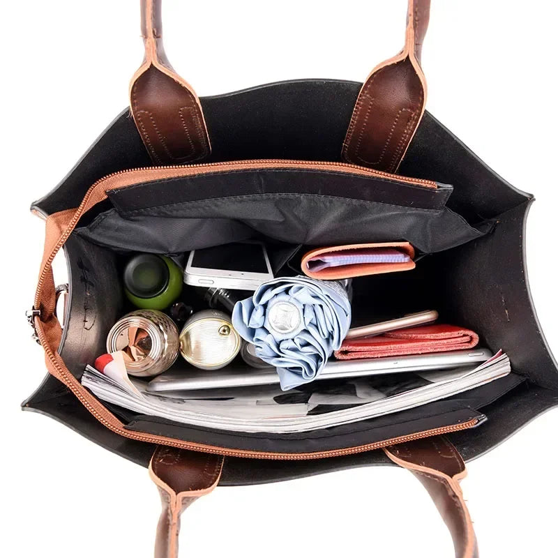 Vintage OIL SKIN Leather Big Casual Tote Women Bags High Quality Women'S Handbags Shoulder Crossbody Bag Messenger Bags Sac