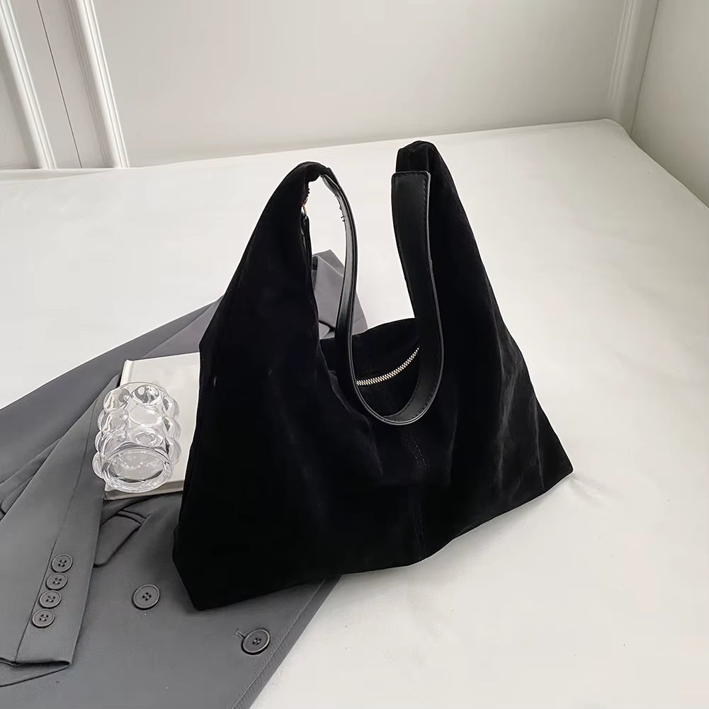 Suede Bag for Women Vintage Tote Bag Large Capacity PU Leather Shoulder Bag Simple Casual Handbag Travel Commuter Underarm Bag