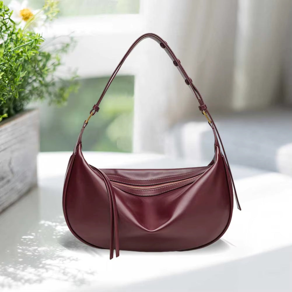 Women PU Shoulder Bag Vegan Leather Shoulder Purse Large Capacity Chic Hobo Bag Zipper Closure Soft Carrying Bag Top Handle Bag