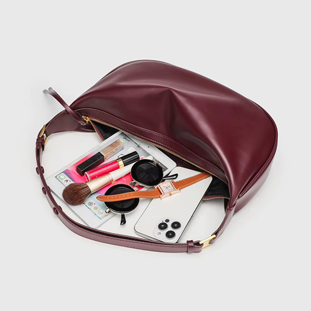Women PU Shoulder Bag Vegan Leather Shoulder Purse Large Capacity Chic Hobo Bag Zipper Closure Soft Carrying Bag Top Handle Bag