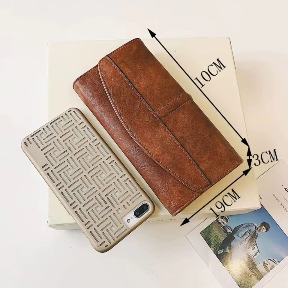 Vintage Trifold Wallet Women Long PU Leather Wallet Female Clutch Purse Hasp Female Phone Bag Girl Card Bags Ladies High Quality