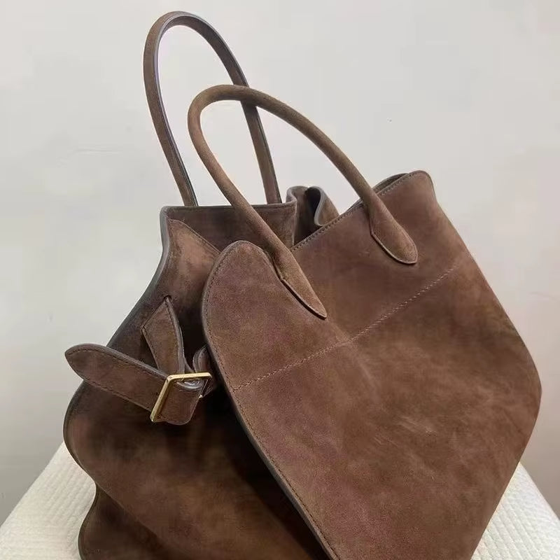 Large Capacity Suede Tote Bag Women'S Commuter Handbag Vintage Style Casual Travel Bag Soft PU Material Shoulder Bag