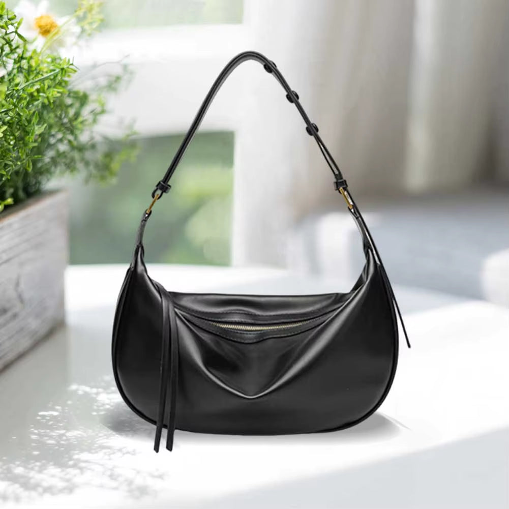 Women PU Shoulder Bag Vegan Leather Shoulder Purse Large Capacity Chic Hobo Bag Zipper Closure Soft Carrying Bag Top Handle Bag