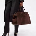 Large Capacity Suede Tote Bag Women'S Commuter Handbag Vintage Style Casual Travel Bag Soft PU Material Shoulder Bag