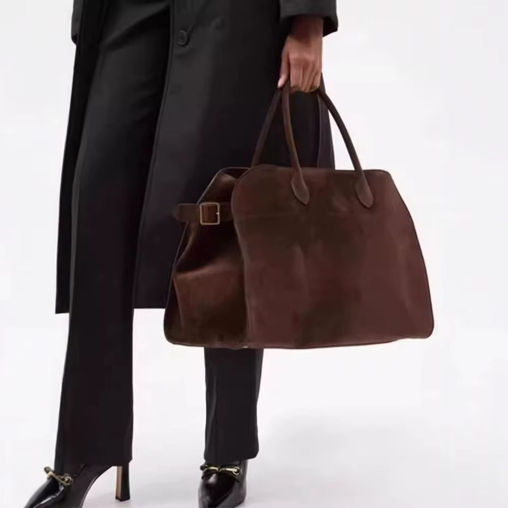 Large Capacity Suede Tote Bag Women'S Commuter Handbag Vintage Style Casual Travel Bag Soft PU Material Shoulder Bag
